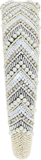 Hair Headband White Grey Color Beads