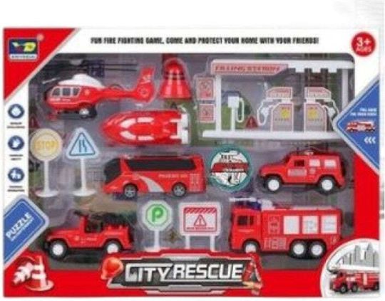 Rescue Vehicles Set Pullback Road Signs Pumps Accessories 6pcs 45x32x6cm