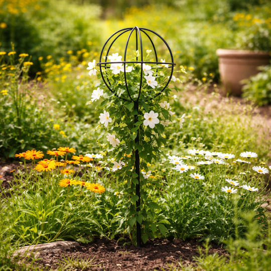 Suport Metalic Pentru Plante Flori Plante Cățăroare Zola Tip Sferă Diametru 17 Cm Înălțime 50 Cm Oțel Negru