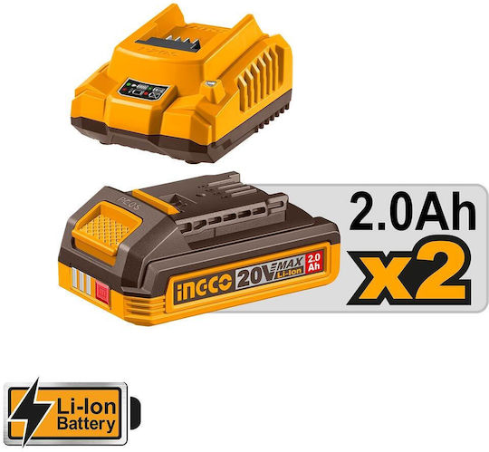 Ingco CAIRLI208E Winkel-Schlagschraubendreher Mit Batterie 20V 2x2Ah