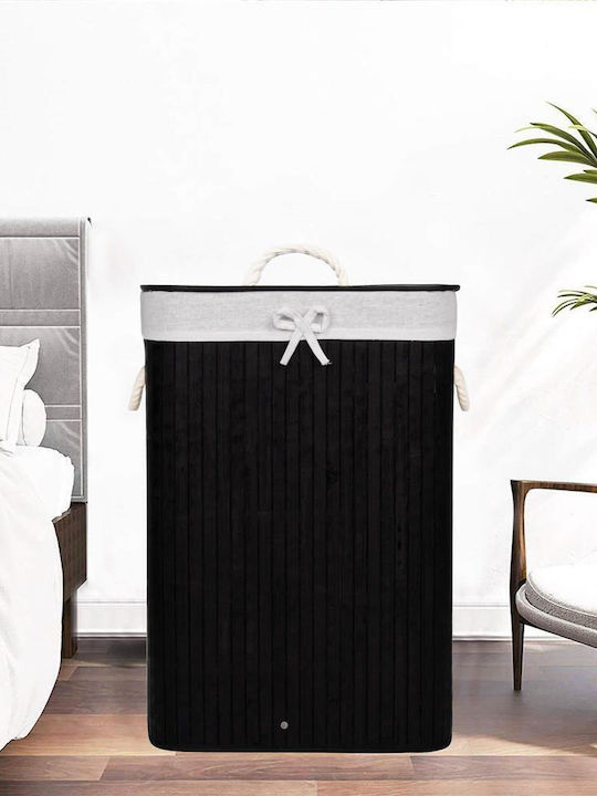Sersimo Wäschekorb Bamboo 72lt mit Deckel 40x30x60cm Schwarzes