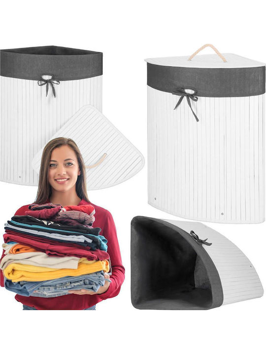 Coș De Rufe Din Bambus 60L Cu Capac 55x35x60cm Alb