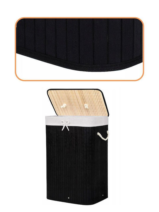 Sersimo Wäschekorb Bamboo 72lt mit Deckel 40x30x60cm Schwarzes