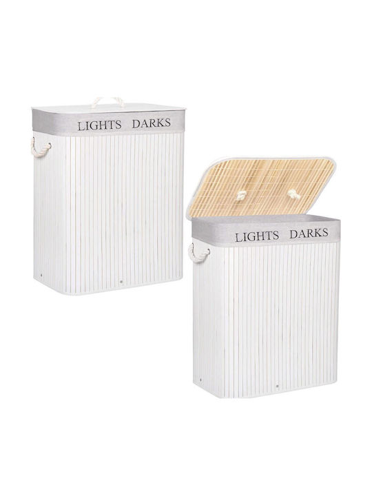 Sersimo Wäschekorb Bamboo 100lt mit Deckel 52x33x63cm Weiß