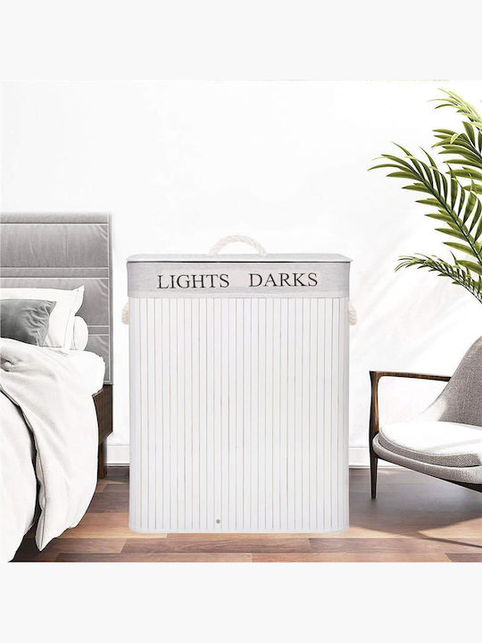 Sersimo Wäschekorb Bamboo 100lt mit Deckel 52x33x63cm Weiß