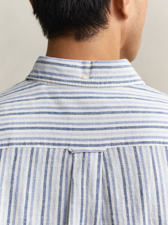 Reg Long Sleeve Linen Shirt in Regular Fit Striped Light Blue