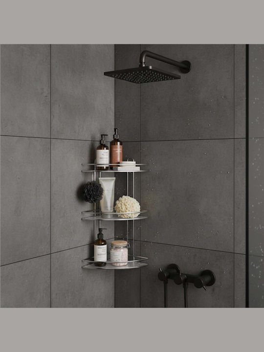 Corner Wall Mounted Bathroom Shelf Metallic 25x25x59cm Silver