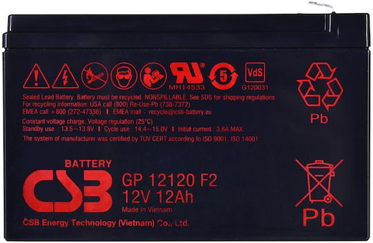 Csb Pb Backup Battery Vrla Agm 12v/12ah Gp12120 F2