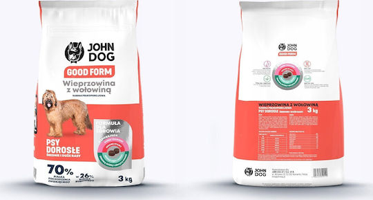 John Dog Good Form Adult 3kg Trockenfutter für Erwachsene Hunde mit Schweinefleisch und Rindfleisch für Mittlere & Große Rassen