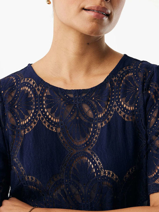 Women's Cotton Short Sleeve Blue Dark Top