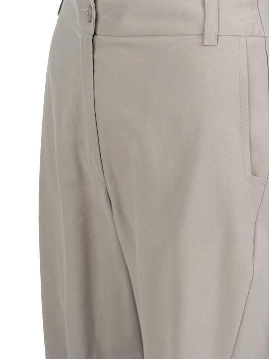 Women's High Rise Fabric Trousers Beige