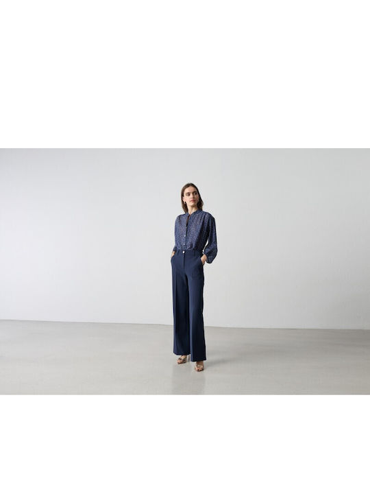 Pantaloni Largi Dama cu Elastic pe Croială Wide Albastru