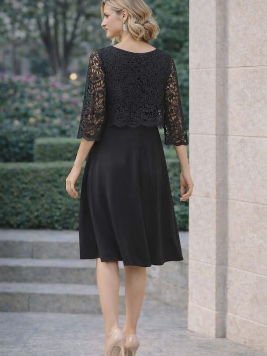 Midi Abendkleid mit Spitze & Masche Schwarz
