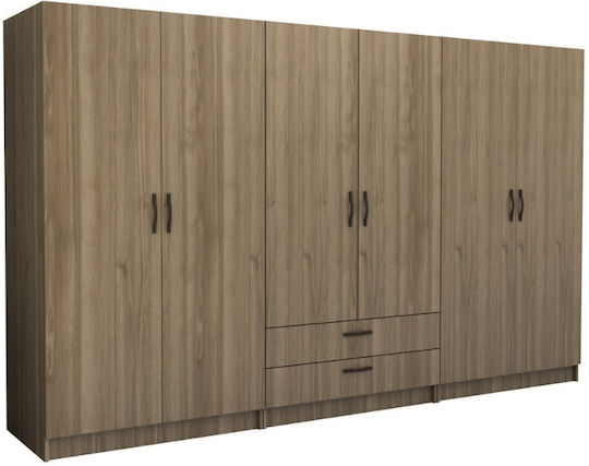 Victoria Εξάφυλλη Ντουλάπα 300x60x181cm Καρυδί