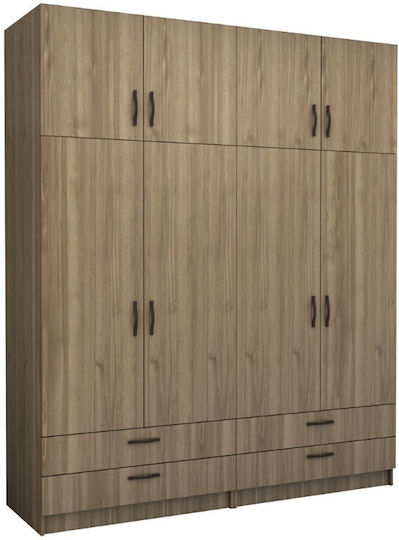 Victoria Τετράφυλλη Ντουλάπα με Πατάρι 200x60x240cm Καρυδί
