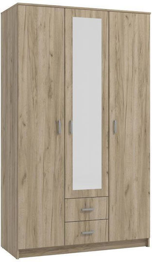 Hana Τρίφυλλη Ντουλάπα με Καθρέπτη 120x52x205cm 3κ2fo Γκρί Δρύς Hana Τρίφυλλη Ντουλάπα με Καθρέπτη 120x52x205cm 3κ2fo Γκρί Δρύς