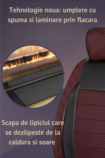 Car Seat Cover Set Elegance Edition V2 Textile Material Eco-leather Inserts 11 Pieces Red