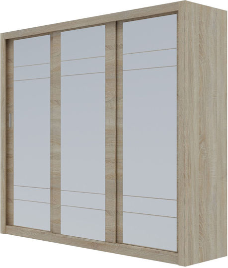 Grandio Τρίφυλλη Ντουλάπα με Καθρέπτη 250x60x215cm Σονόμα