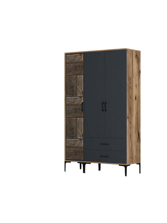 Wardrobe Three Doors Walnut Anthracite 120x47x201cm