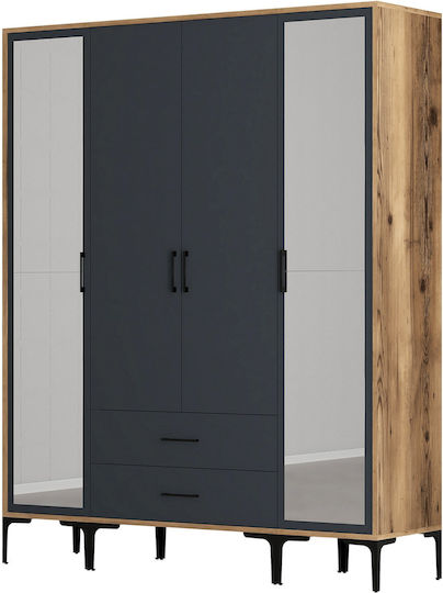 Ντουλάπα Τέσσερις Πόρτες Rtr Lidya Ανθρακί 160x47x201cm Ντουλάπα Τέσσερις Πόρτες Rtr Lidya Ανθρακί 160x47x201cm