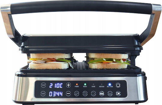 Lund Tabletop Electric Grill Grooved Plate 2000W with Adjustable Thermostat 29x23cm