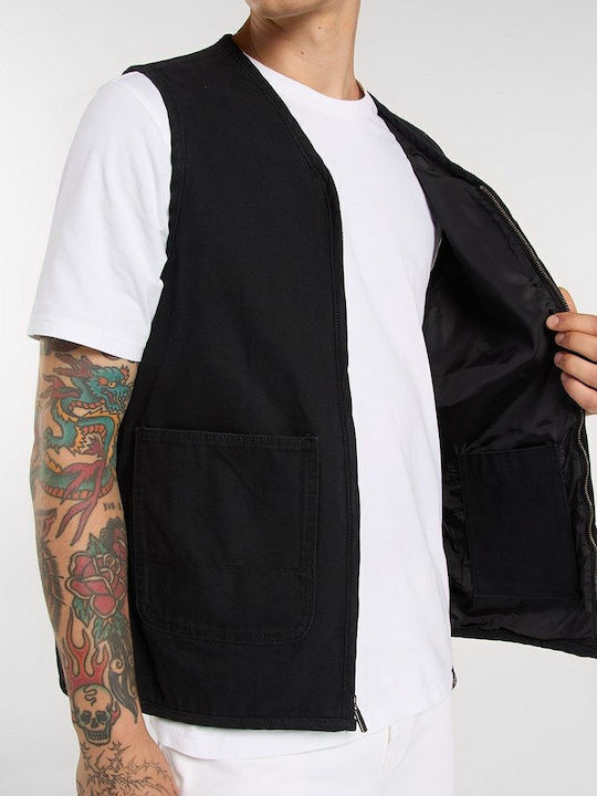 Canvas Ärmelloses 3 in 1 Winter Herren Jacken Schwarz