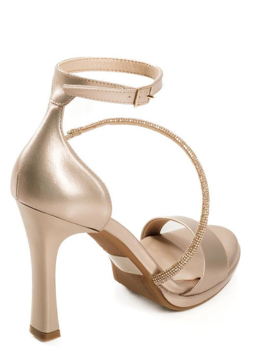 Ragazza Damen Leder Sandalen mit Strass Sandfarbe