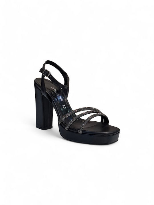 Damen Sandalen mit Strass Schwarz Leder