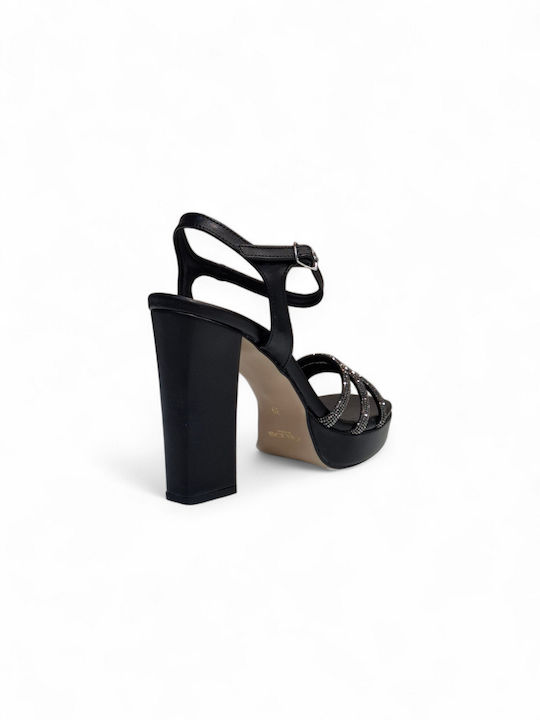 Damen Sandalen mit Strass Schwarz Leder