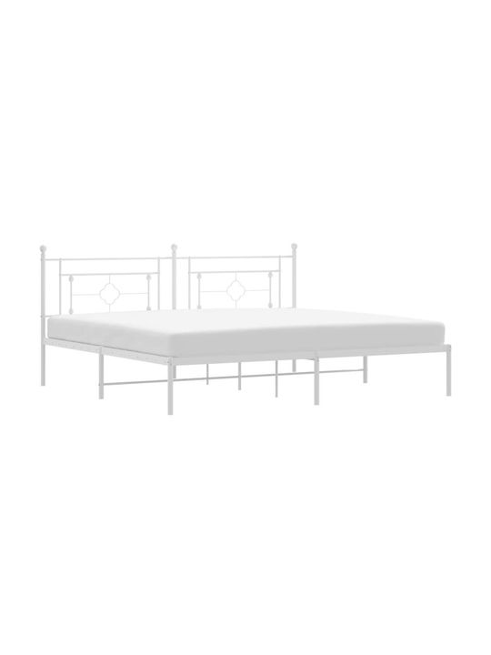 King Size Metal Bed White with Slats for Mattress 193x203cm
