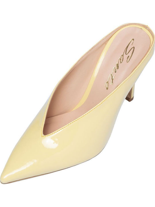 Mules in Patent Leather with High Heel in Yellow Colour