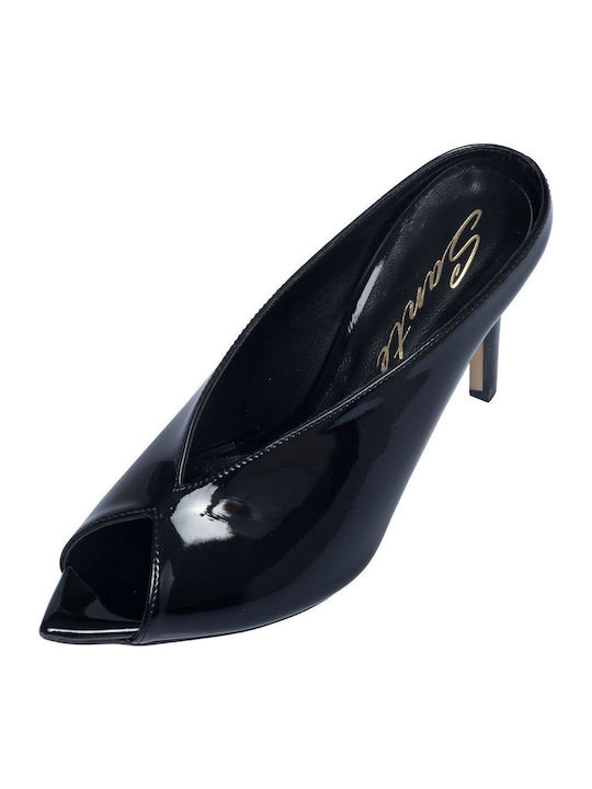 Mules In Patent Leather With Thin High Heel In Black Colour