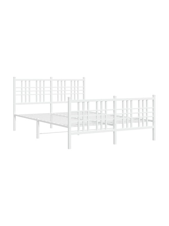 Double Metal Bed White with Slats for Mattress 137x190cm