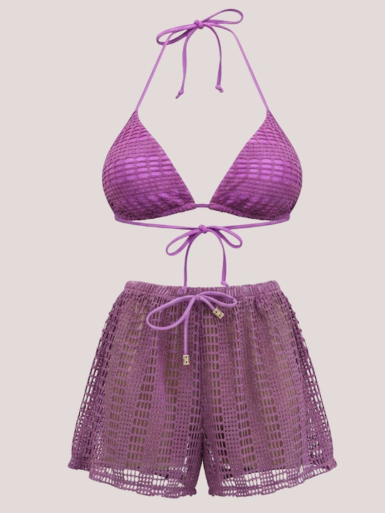 Set Bikini 3 Τεμαχίων Τριγωνάκι Push Up Μωβ