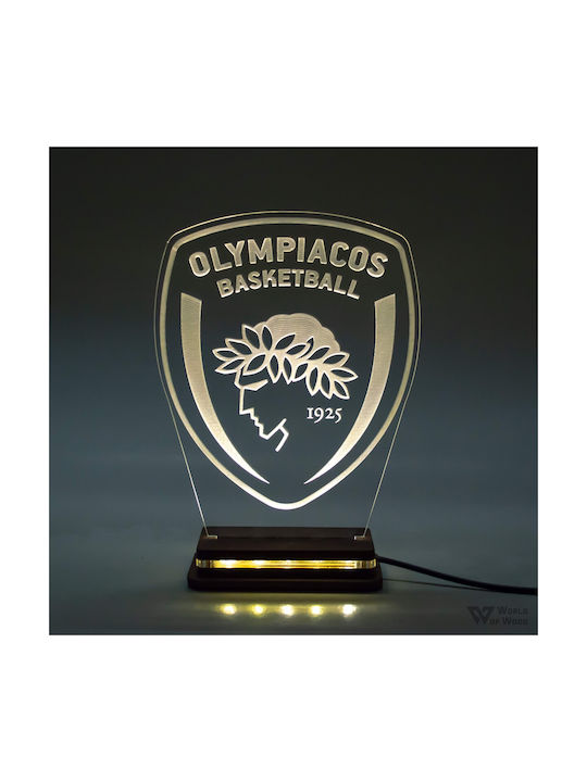 World of Wood Led Παιδικό Διακοσμητικό Φωτιστικό Ολυμπιακος Μπασκετ Κόκκινο 20x15cm