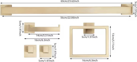 Naron Wall Mounted Bathroom Accessory Set Inox Gold 5 Pieces