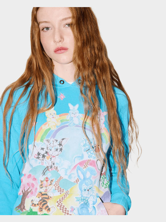Long Women's Sweatshirt Hooded Turquoise