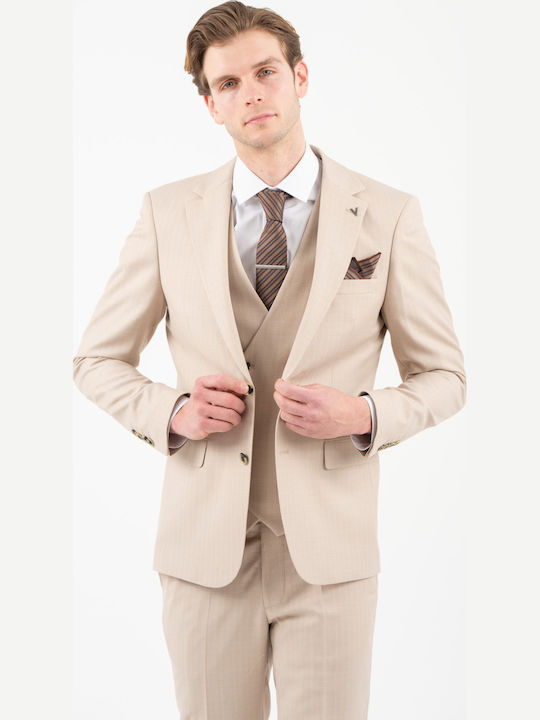 Men's Suit with Vest Beige