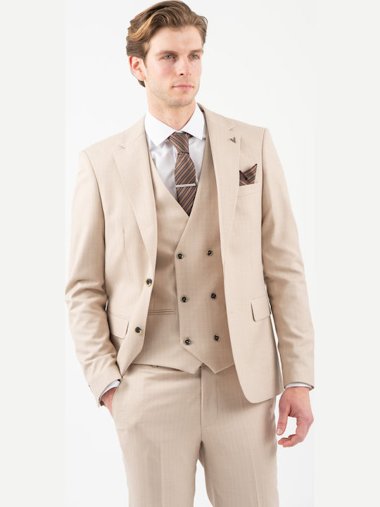 Men's Suit with Vest Beige