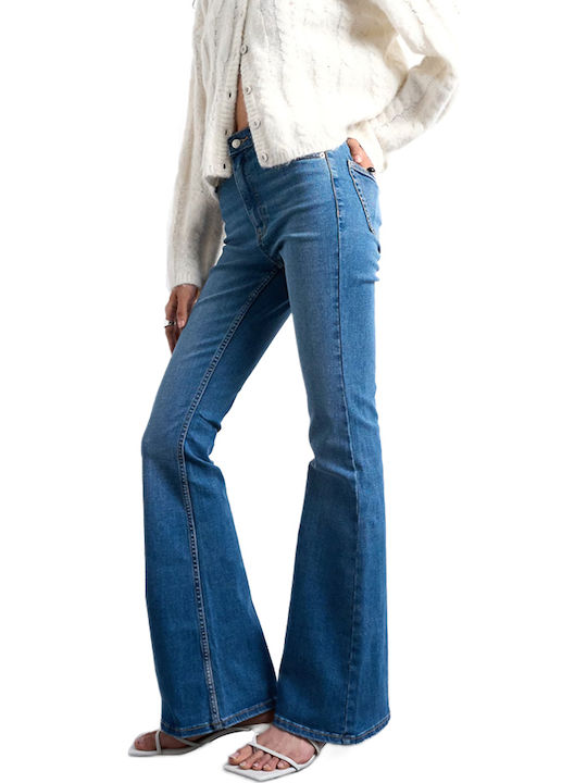 High Rise Women's Flared Jean Pants in Slim Fit 31000894-Medium-Blue-Denim