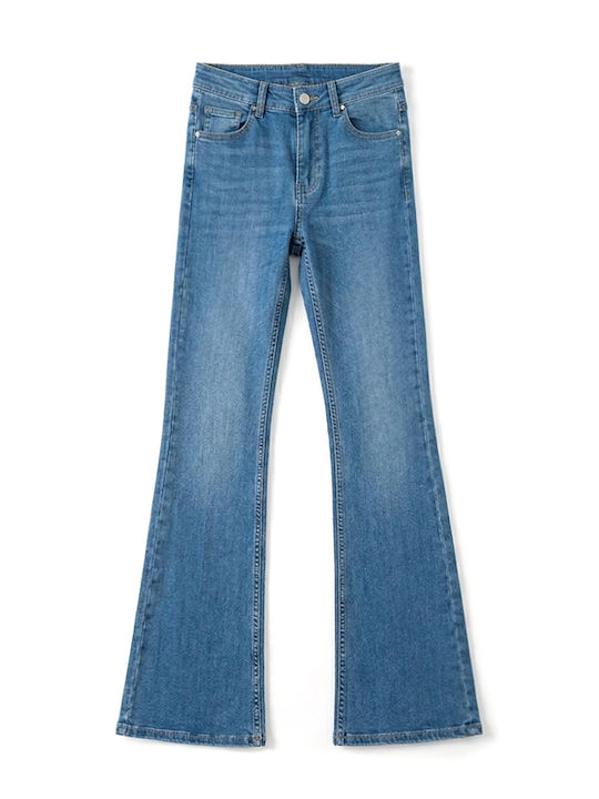 High Rise Women's Flared Jean Pants in Slim Fit 31000894-Medium-Blue-Denim