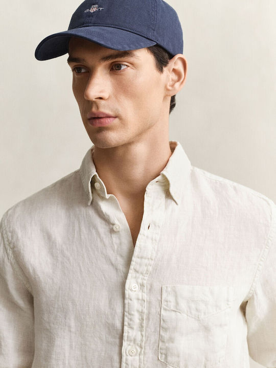 Reg Long Sleeve Linen Shirt in Regular Fit Beige