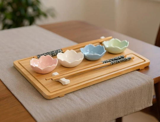 Excellent Houseware Плато За Сервиране За Суши Дървено 30x19.5см 9 Броя
