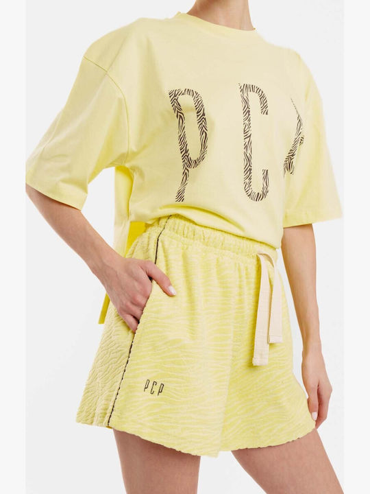 Γυναικείο Oversized Crop T-shirt Animal Print Κίτρινο