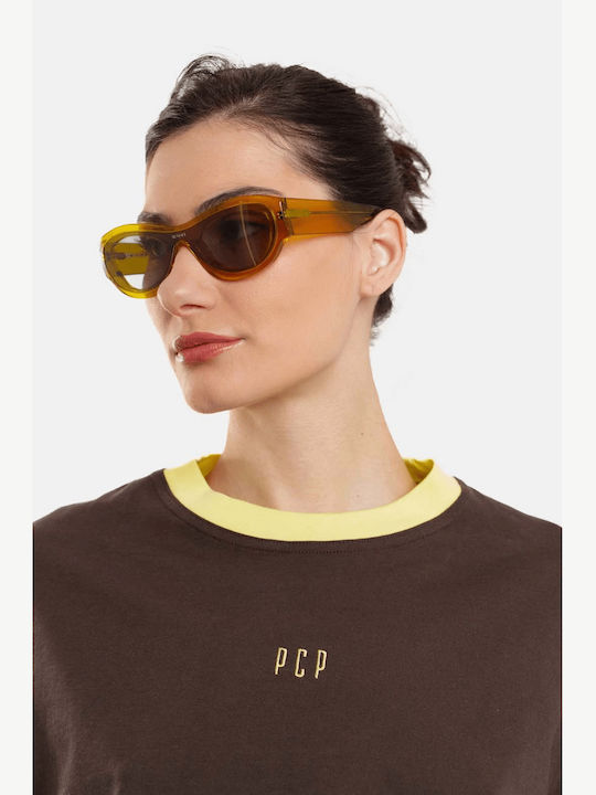 Γυναικείο Crop Top Βαμβακερό Κοντομάνικο Ριγέ Καφέ