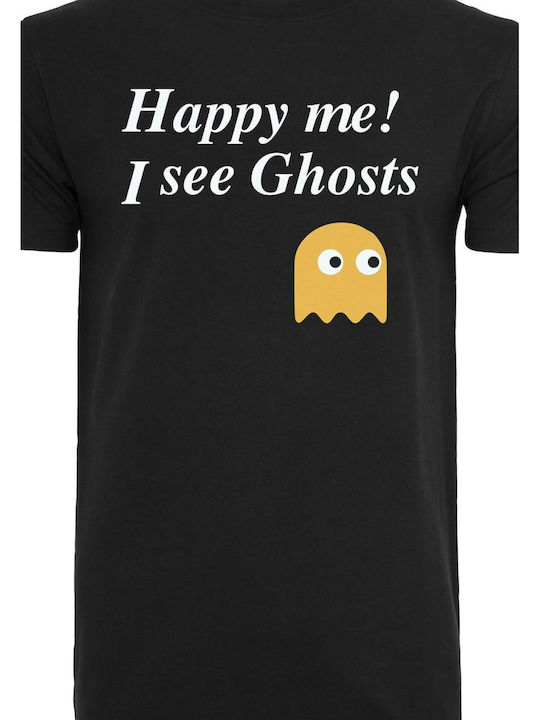 Mister Tee Happy Me I See Ghosts T-shirt Μαύρο Βαμβακερό