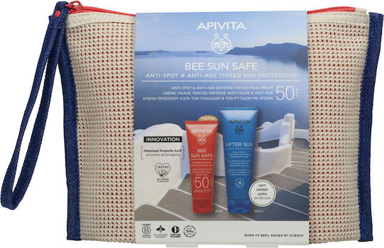 Apivita Bee Sun Safe Set with After Sun & Toiletry Bag SPF50 with Color 3 Pieces