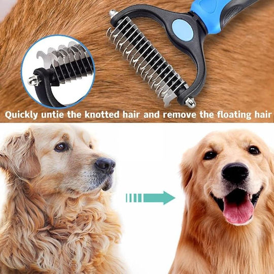 Brush for Long-Haired Dogs Double Sided for Coat Cleaning Blue