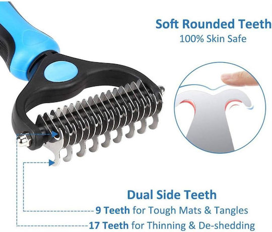 Brush for Long-Haired Dogs Double Sided for Coat Cleaning Blue