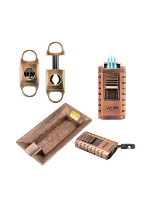 Lubinski Set Roz Auriu Brichetă 3xjet Punch Cenușar V-cut Cutter Lubinski Set Roz Auriu Brichetă 3xjet Punch Cenușar V-cut Cutter